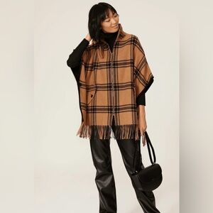 Trina Turk Tan and Black Plaid Poncho